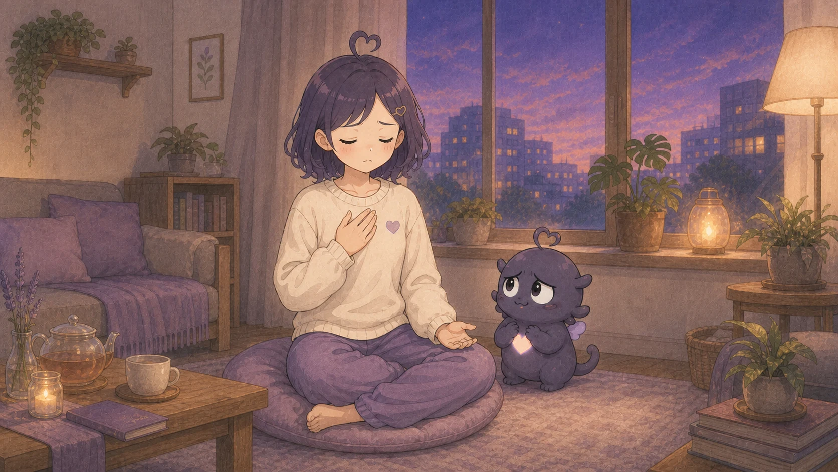 挽心練習生把手放在胸口，安靜感受心裡的焦慮與失落